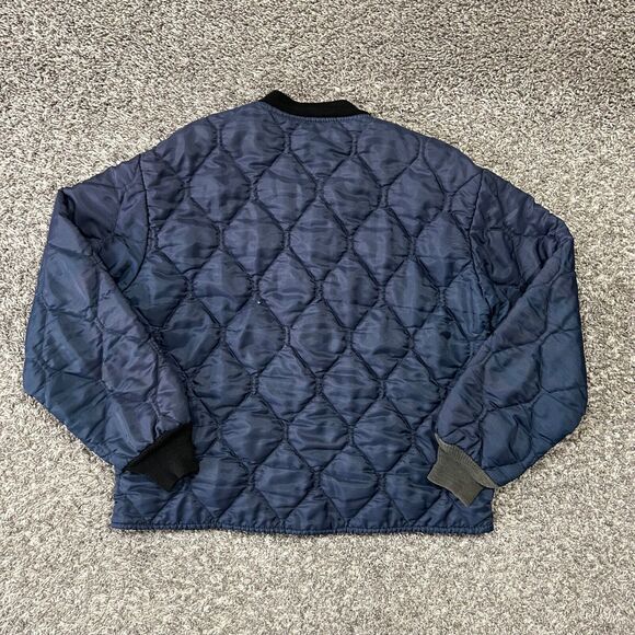 Vintage 70s Bomber Jacket Quilted Nylon Full Zip Navy Blue Military Grunge - Picture 6 of 13